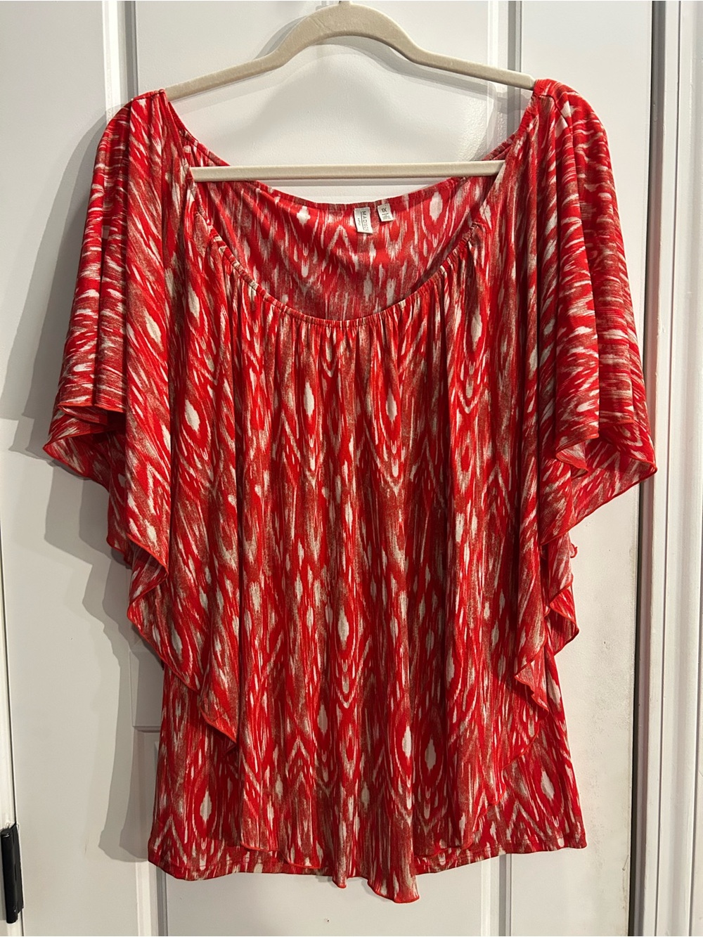Red Flutter Sleeve Blouse